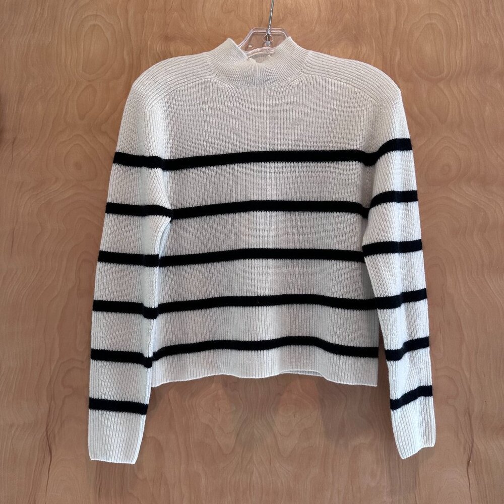 Amicale Cashmere Cream and Black Striped Cowl Sweater